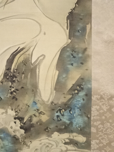 即決送料無料】江戸中期頃 北山寒厳筆 岩上観音図 肉筆絹本掛軸（保護箱）